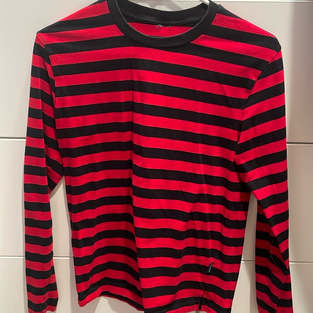 Red and Black Striped Long Sleeve T-Shirt